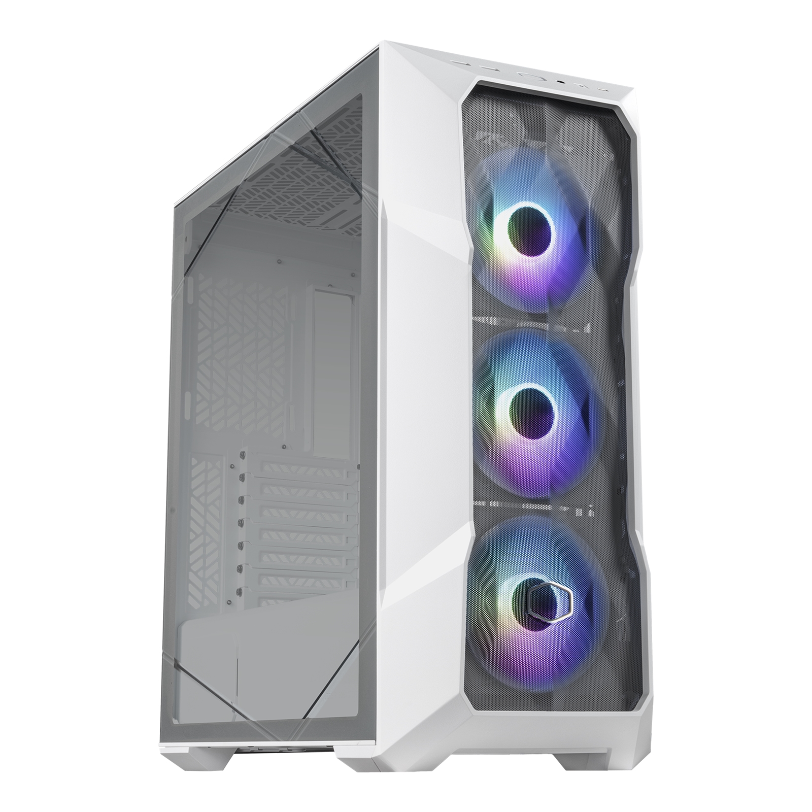 COOLER MASTER MasterBox TD500 Mesh V2 Case, White, Mid Tower, 2 x USB 3.2 Gen 1 Type-A / 1 x USB 3.2 Gen 2 Type-C, Tool-Free Crystalline Tempered Glass Side Panel with Polygonal FineMesh Front Panel, 3 x CF120 Addressable RGB Fans Included with ARGB & Fan