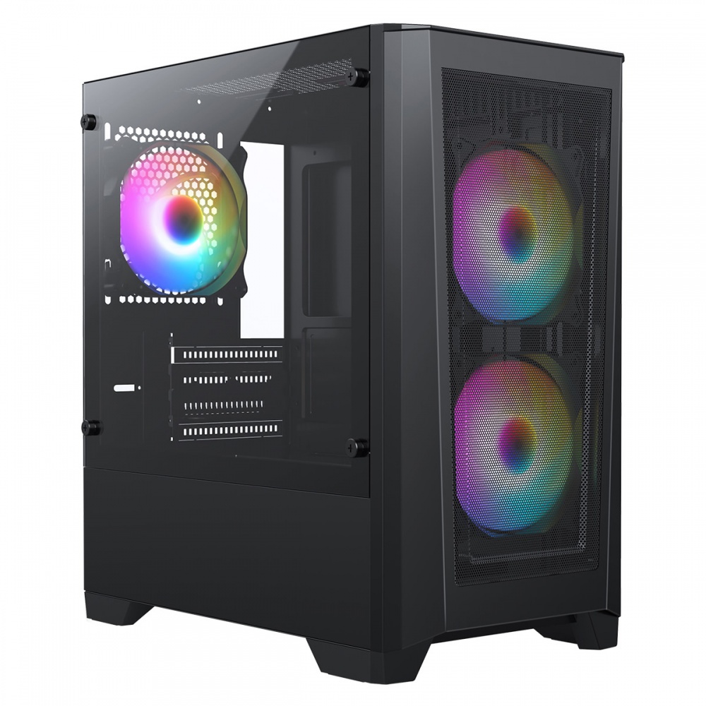 CIT Level 2 Black Micro ATX Gaming PC Case Mesh Front Glass Side 3xARGB ...