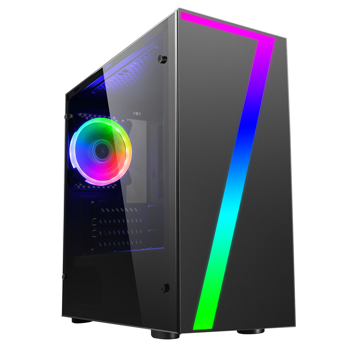 CiT Seven Gaming Midi Case Rainbow RGB Strip 1 X Rainbow RGB Fan Acrylic Side
