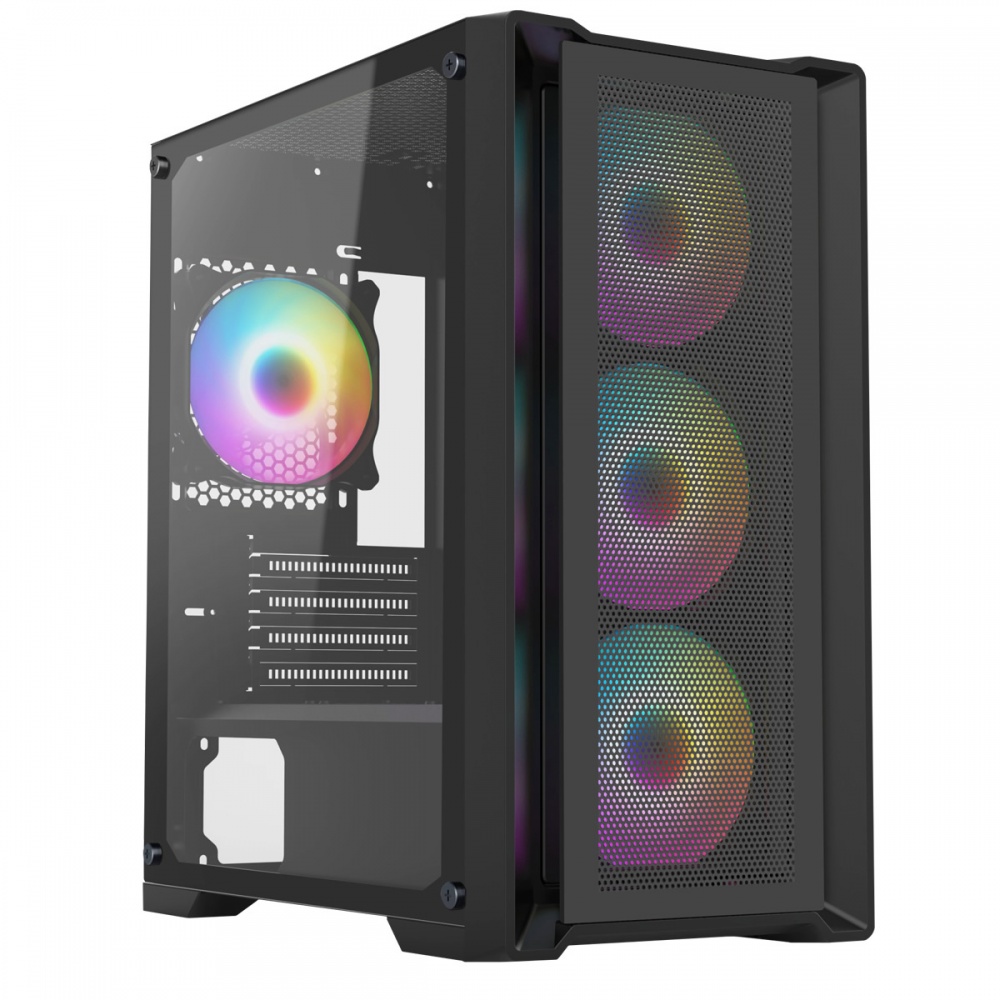 CIT Vento Black Gaming MATX Case Meshed Front 4x ARGB Fans Tempered Glass Side Panel