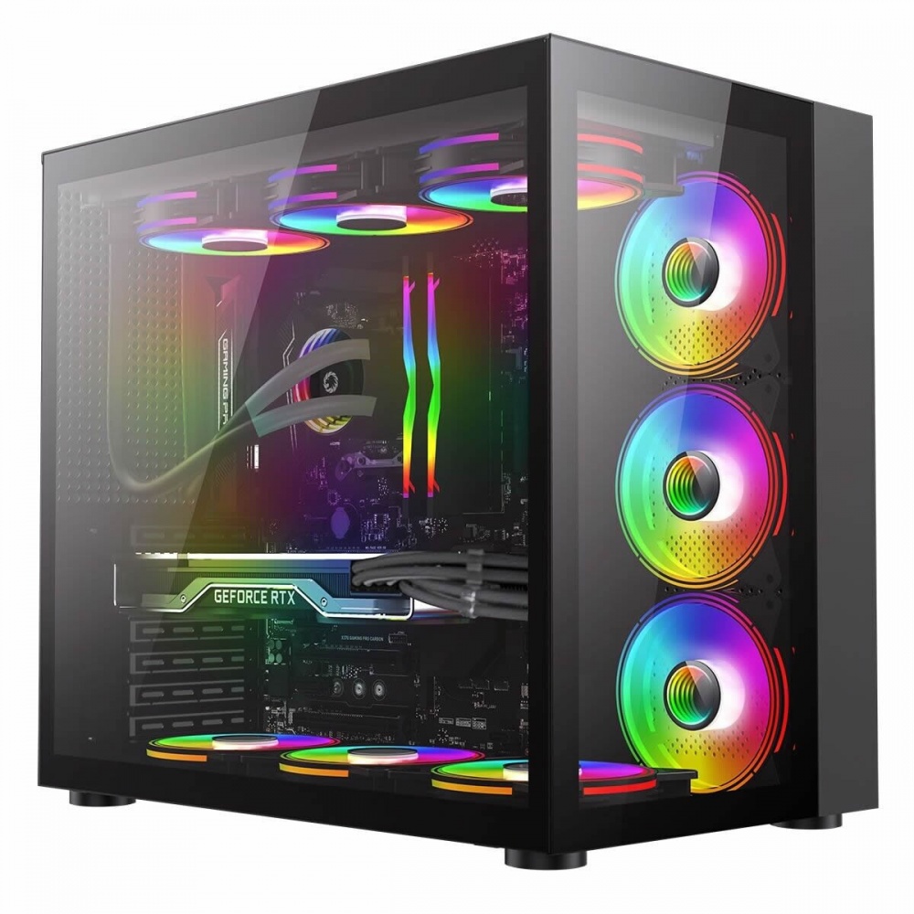 MC777, Gaming PC Case, Infinity Mirror ARGB, Tempered Glass, 2X Fan Chroma  ARGB, Black