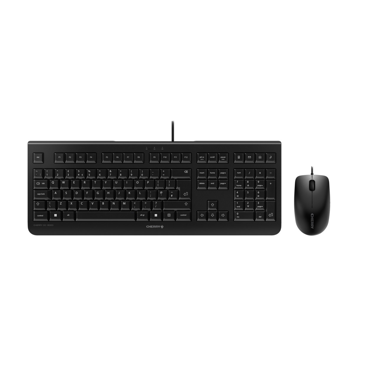 Cherry DC 2000 Wired Keyboard and Mouse Combo, USB Plug-and-Play, Full-Size Keyboard with Optical Mouse, 1200dpi, Compatible with PC and Laptop, Ideal for Home or Office, UK Layout, Black