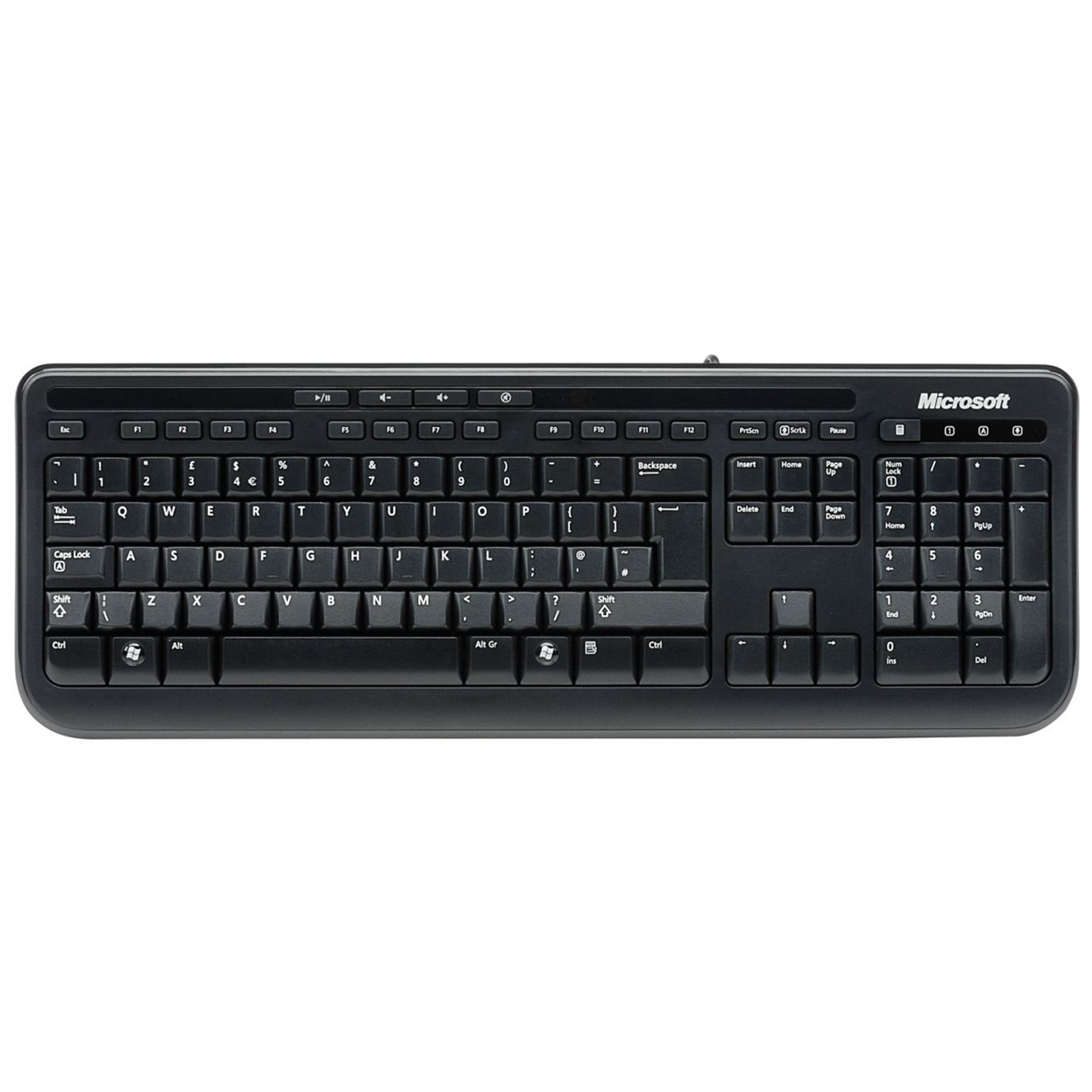 Microsoft 600 Wired Keyboard, USB Plug-and-Play, Full-Size, Spill-Resistant, Quiet-touch Keys, Compatible with Windows, Mac and Android, QWERTY UK English Layout, Black