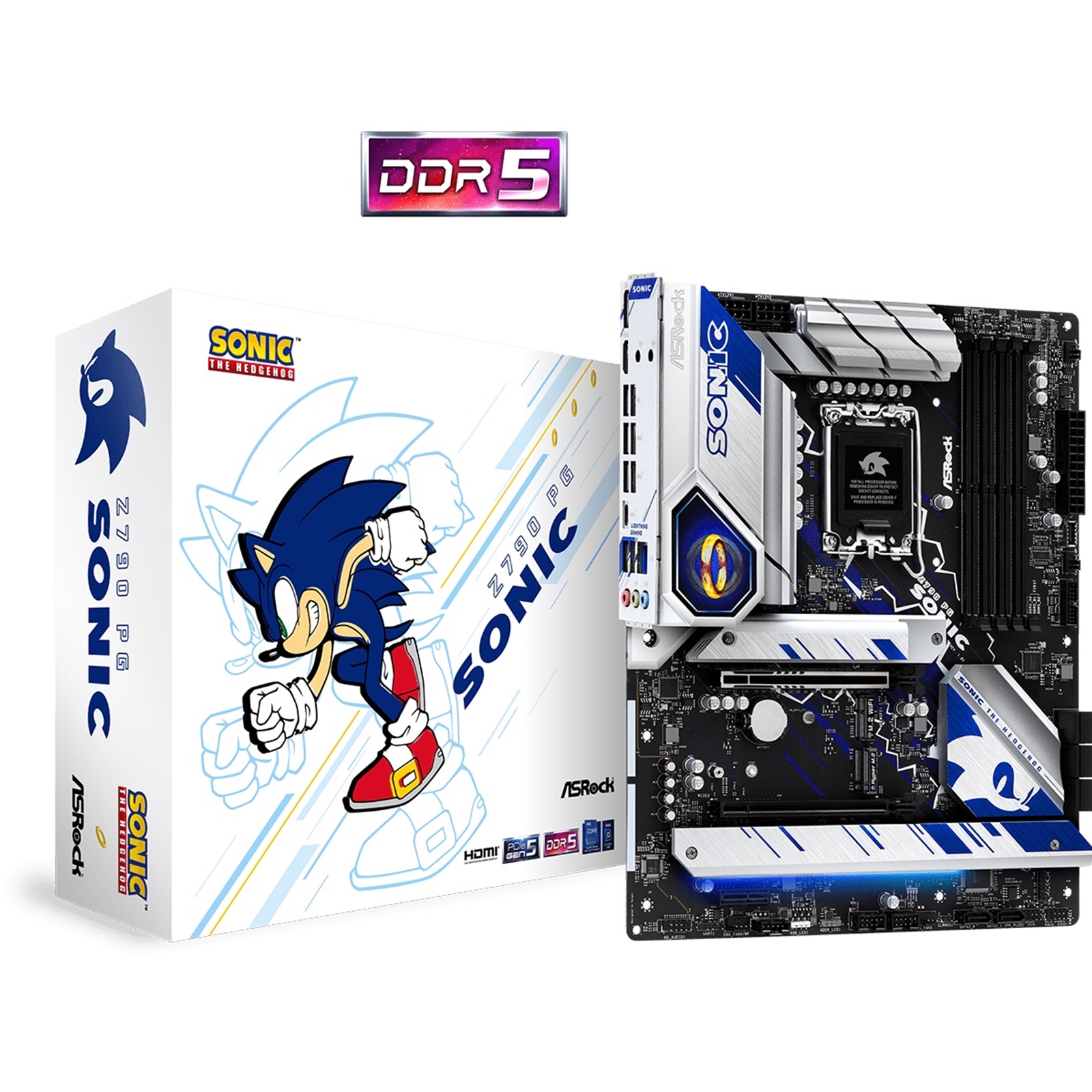 ASRock Z790 PG SONIC Motherboard, Intel Socket 1700, ATX, DDR5, 1x USB 3.2  Gen2x2 Type-C, 1x PCIe 5.0 x16, 1x PCIe 4.0 x16, 1x PCIe 3.0 x1, 1x M.2  Key-E for WiFi,