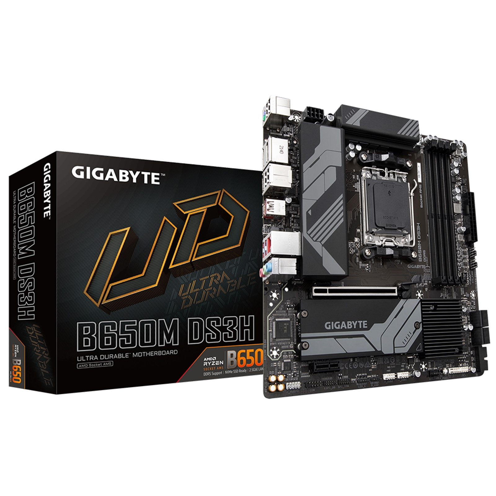 Gigabyte B650M DS3H DDR5 Motherboard, AMD Socket AM5, Micro ATX, 1x PCIe 4.0 x16, 1x PCIe 3.0 x1, 2x M.2 2280 PCIe 4.0, Realtek 2.5GbE LAN, HDMI/DisplayPort