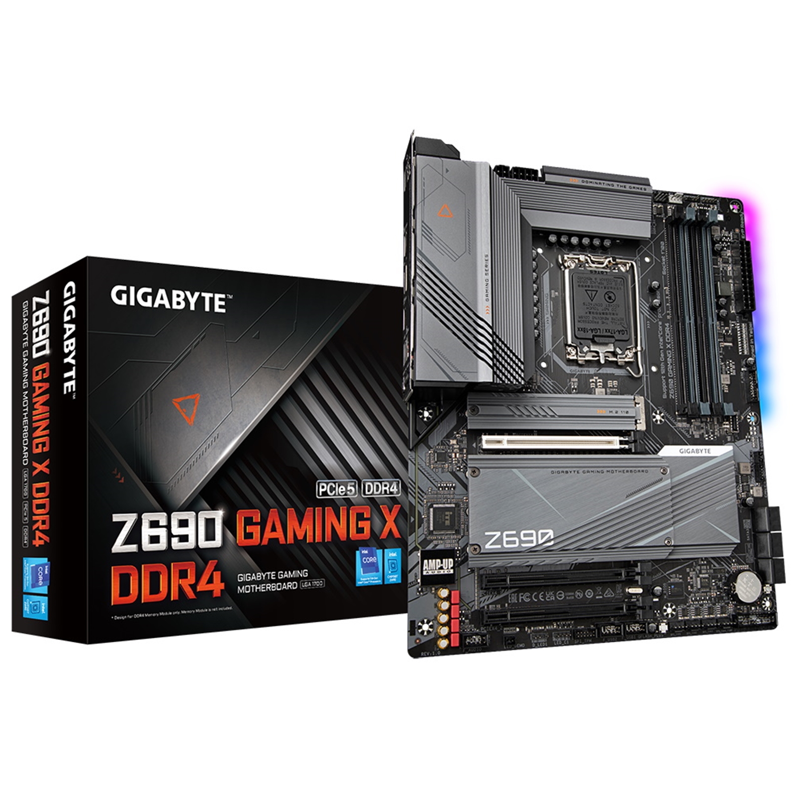 Gigabyte Z690 GAMING X DDR4 Motherboard, Intel Socket 1700, 12th Gen, 4 x PCIe 4.0, ATX, USB 3.2 Type C, RGB, 2.5GbE LAN, HDMI, DisplayPort, Fully Covered Thermal Design, Q-Flash Plus