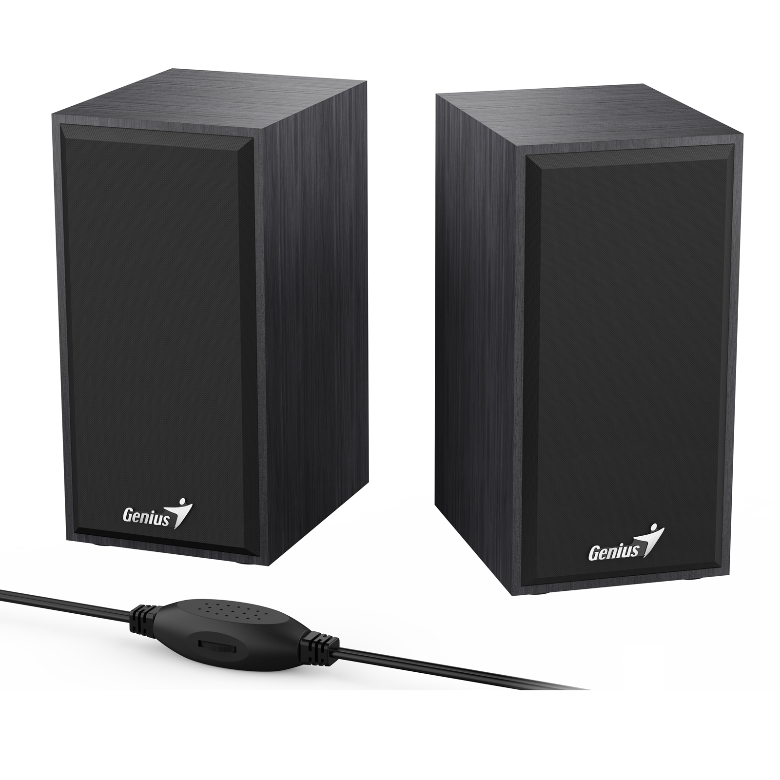 Genius SP-HF180 2.0 Desktop Speakers, Stereo Sound, USB Powered Plug and Play, 6w, 3.5mm with Volume Control, Black Wood
