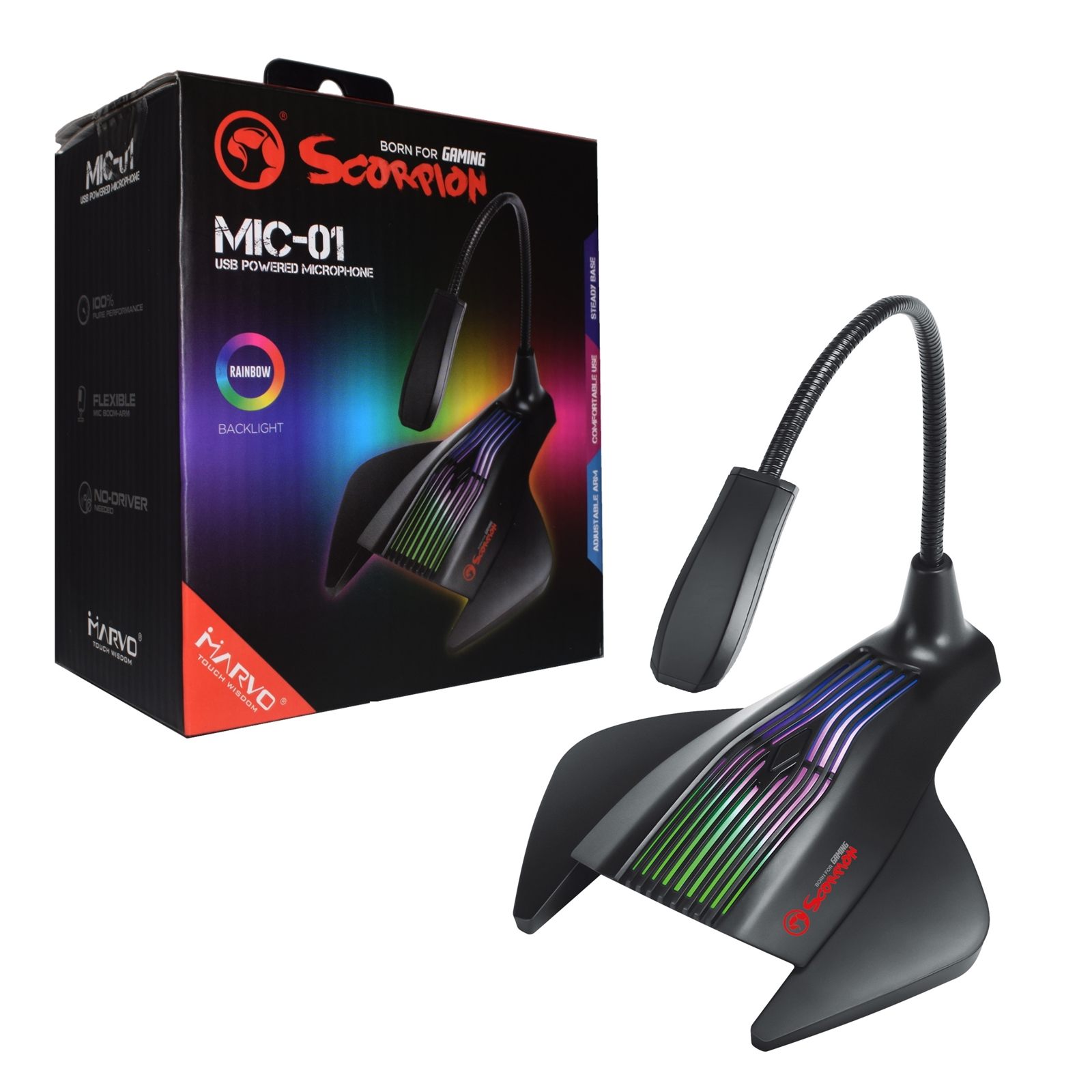 Marvo Scorpion MIC-01 RGB Gaming Microphone, USB Powered For PC or Laptop
