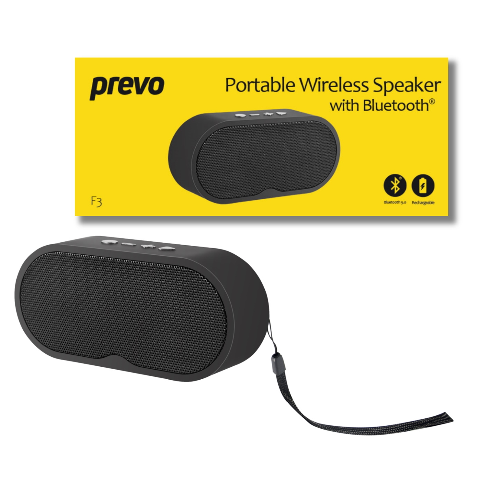 Prevo F3 Portable Wireless TWS Rechargeable Speaker with Bluetooth, SD card compatibility up to 32GB, FM Radio, Hands-Free Calling, 5W, Black