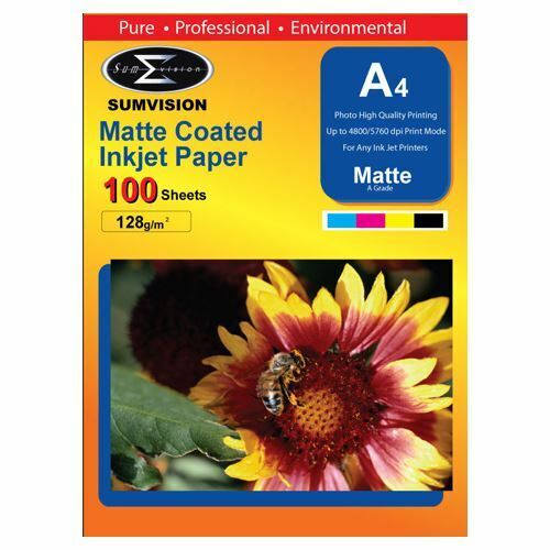 Sumvision 128GSM Inkjet Printer Photo Matte Coated A4 Paper 100 Sheets Pack