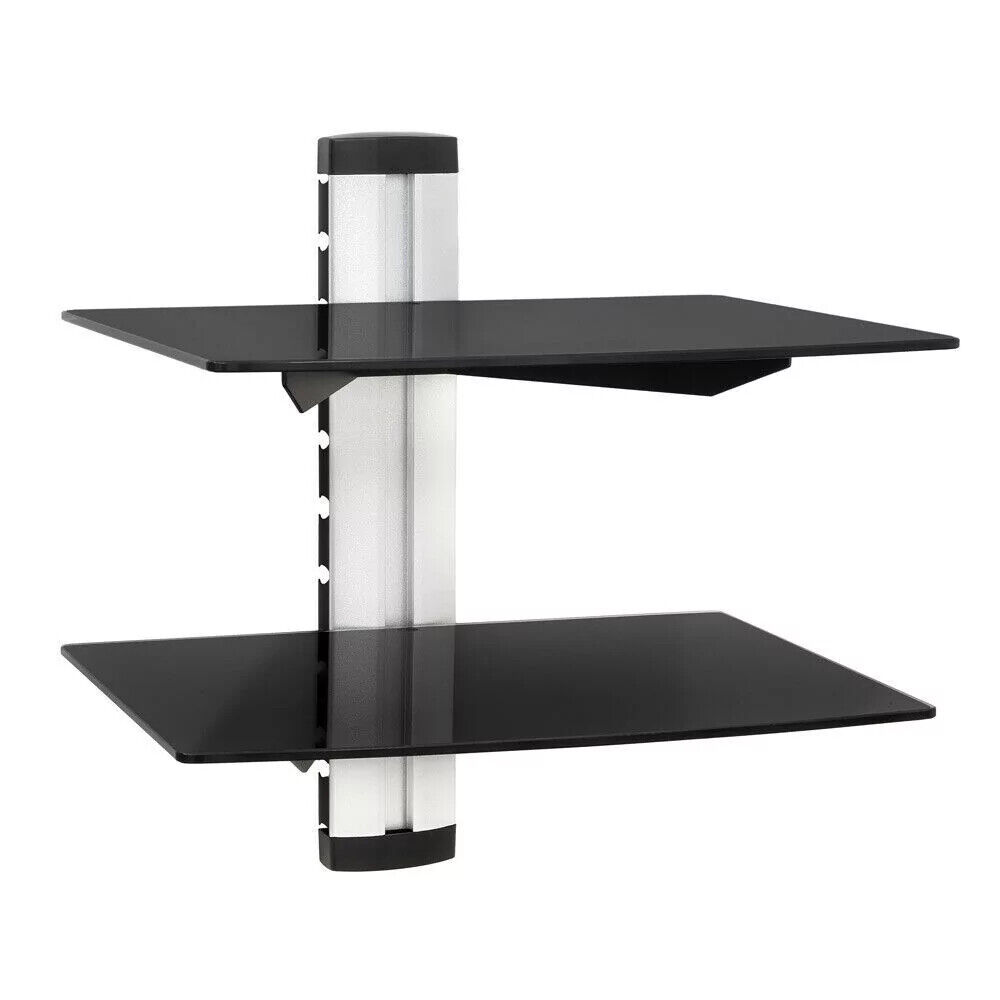 Tempered Black Glass Floating Wall Mount Shelves 2 Tiers DigiDirect
