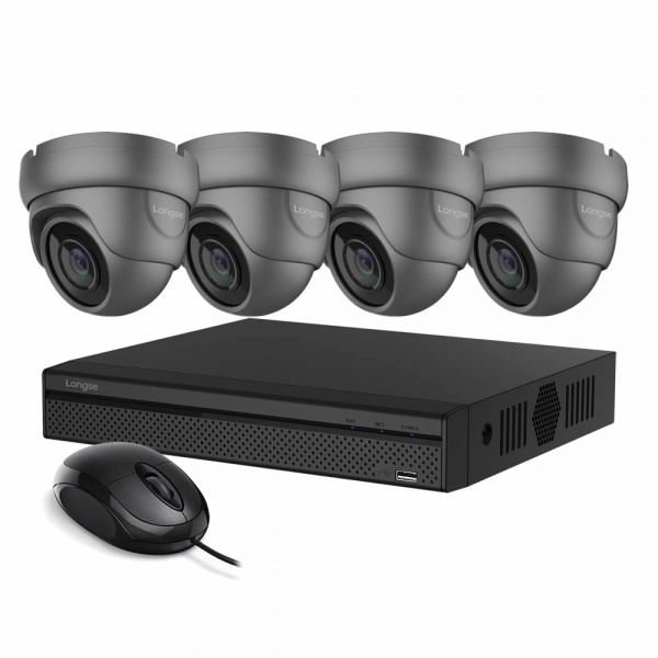 Longse CCTV Kit 4 Channel 8MP XVR Recorder & 4 x 8MP AHD/TVI/CVI BNC Grey Cameras