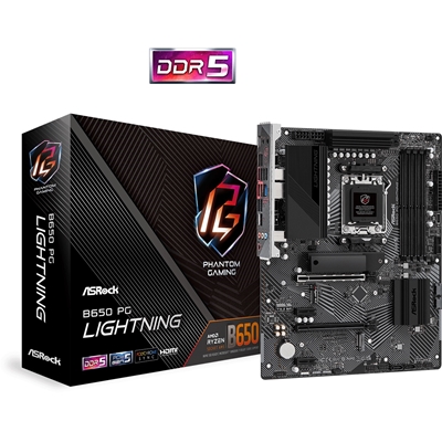 ASRock B650 PG LIGHTNING Motherboard, AMD Socket AM5, ATX, DDR5, 2x PCIe 4.0 x16, 2x PCIe Gen4 x1, 7.1 Channel Audio, M.2, USB 3.2 Gen2x2, Gigabit LAN, HDMI, VGA