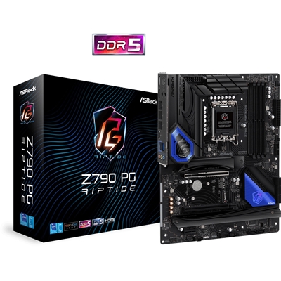 ASRock Z790 PG RIPTIDE DDR5 Motherboard, Intel Socket 1700, 1 PCIe 5.0 x16, 1 PCIe 4.0 x16, 1 PCIe 3.0 x1, 1 M.2 Key-E for WiFi, HDMI/DisplayPort, USB 3.2 Gen2x2 Type-C, Killer 2.5G LAN, 1 Blazing M.2 (PCIe Gen5x4)