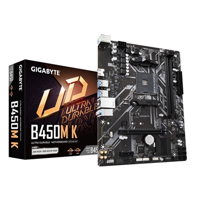 Gigabyte B450M K DDR4 Motherboard, AMD Socket AM4, Micro ATX, USB 3.2 Gen 1, 1 PCIe 3.0 x16, 1 PCIe 3.0 x4 M.2, HDMI 2.0, Realtek Gigabit LAN