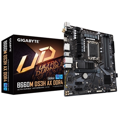 Gigabyte B660M DS3H AX DDR4 Motherboard, Intel Socket 1700, 12/13th Gen, Micro ATX, 3 x PCIe 4.0 M.2, 2.5GbE LAN, 802.11ax WiFi 6, USB 3.2 Gen 2 Type-C, RGB FUSION 2.0, Q-Flash Plus