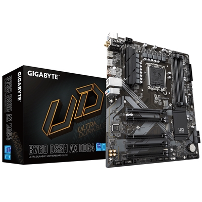 Gigabyte B760 DS3H AX DDR4 Motherboard, Intel Socket 1700, 12th/13th Gen, 1x PCIe 4.0 x16, 2 x PCIe 4.0 M.2, ATX, USB Type-C, 2.5GbE LAN, Wi-Fi 6E 802.11ax, HDMI, DisplayPort, Smart Fan 6, Q-Flash Plus