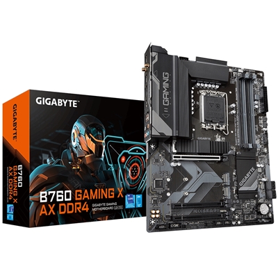 Gigabyte B760 GAMING X AX DDR4 Motherboard, Intel Socket 1700, 12th/13th Gen, 3 x PCIe 4.0 M.2, ATX, Front USB Type C, 2.5GbE LAN, WiFi 6E 802.11ax, HDMI, DisplayPort, Smart Fan 6, Q-Flash Plus