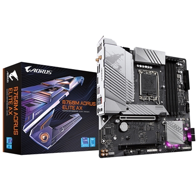 Gigabyte B760M AORUS ELITE AX Motherboard, Intel Socket 1700, 12th/13th Gen, 2 x PCIe 4.0 x4 M.2, Micro ATX, USB Type-C, 2.5GbE LAN, Intel Wi-Fi 6E 802.11ax, HDMI, DisplayPort, Smart Fan 6, Q-Flash Plus