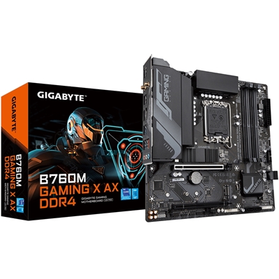 Gigabyte B760M GAMING X AX DDR4 Motherboard, Intel Socket 1700, 12th/13th Gen, 1x PCIe 4.0 x16, 2 x PCIe 4.0 M.2, Micro ATX, USB Type-C, 2.5GbE LAN, Wi-Fi 6E 802.11ax, HDMI, DisplayPort, Smart Fan 6, Q-Flash Plus