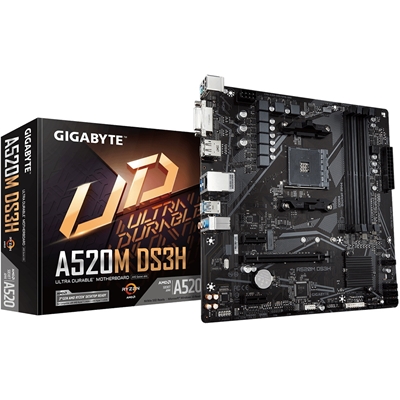 Gigabyte A520M DS3H Motherboard, AMD Socket AM4, Micro ATX, DDR4, Pure Digital VRM, High Quality Audio, Gaming LAN, PCIe 3.0 x 4 M.2, RGB Fusion 2.0, DVI/HDMI/DisplayPort