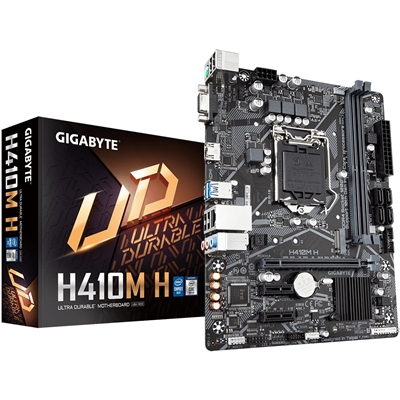 Gigabyte H410M H DDR4 Motherboard, Intel Socket 1200, Supports 10th Gen Intel Processors, Micro ATX, 1x PCIe 3.0 x16, 2x PCIe 3.0 x1, USB 3.2 Gen1, M.2 2280, D-Sub/HDMI