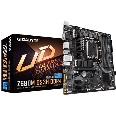 Gigabyte Z690M DS3H DDR4 Motherboard, Intel Socket 1700, 12th Gen, Micro ATX, 6+2+1 Hybrid Phases Digital VRM Design, 2 x PCIe 4.0 M.2 with Thermal Guard, 2.5GbE LAN, Rear USB 3.2 Gen 2 Type-C, Q-Flash Plus, VGA, HDMI, DisplayPort