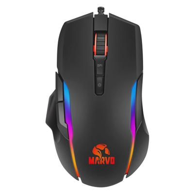 Marvo Scorpion PRO G945 RGB Gaming Mouse, USB 2.0, 9 Programmable Buttons, Heavy-Duty Switches for Main L/R Buttons, Optical PAW 3325DB sensor Upto 10000 DPI, Black