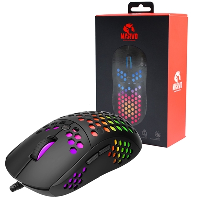 Marvo Scorpion G961 RGB Gaming Mouse, USB, Unique Honeycomb Design Weighing in at Just 75g, Adjustable up to 12000 DPI, Pixart 3327 Gaming Grade Optical Sensor with 6 Programmable Buttons