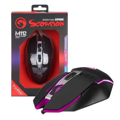 Marvo Scorpion M112 Gaming Mouse, USB 2.0, 7 Recurring LED Colours, Adjustable up to 4000 DPI, Gaming Grade Optical Sensor with 7 Programmable Buttons