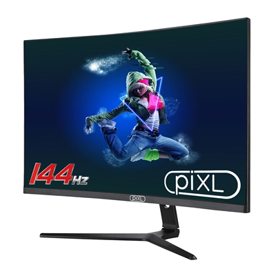 piXL CM27GF6 27 Inch Curved Monitor, 144Hz / 165Hz, 5ms Response Time, HDR, Frameless, Freesync / G-Sync, 1920 x 1080 Full HD, HDMI, Display Port, Black with RGB Lighting, VESA Mount