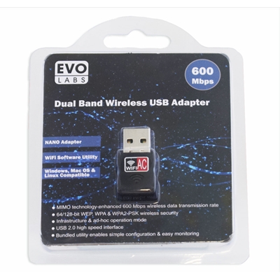 Evo Labs AC600 Dual Band USB WiFi Network Adapter