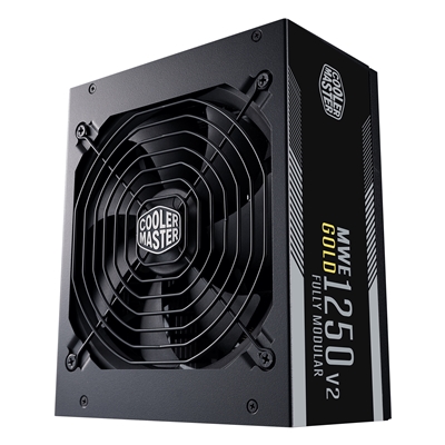 COOLER MASTER MWE Gold 1250 V2 1250W PSU, 140mm Silent Fan with Smart Temperature Controlling Feature, 80 PLUS Gold, Fully Modular, UK Plug, Flat Black Cables, RTX Ready