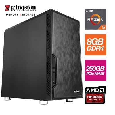 AMD Ryzen 5 4600G 6 Core 12 Threads 3.70GHz (4.20GHz Boost) 8GB DDR4 RAM, 250GB NVMe Stylish Black Antec Case - Pre-Built System