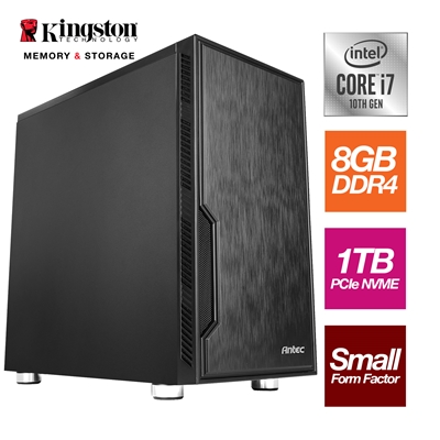 Antec Intel i7-10700 2.90GHz (4.80GHz Boost) 8 Core 16 threads. 8GB Kingston DDR4 RAM, 1TB Kingston NVMe M.2, 80 Cert PSU - Prebuilt System