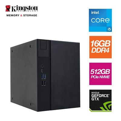 Small Form Desk Meet, Intel i5 13400F 10 Core 16 Thread 2.5GHz (4.6GHz Boost), 16GB Kingston RAM, 512GB Kingston NVMe M.2, 80 Cert PSU GTX1650 4GB Graphics - Prebuilt System