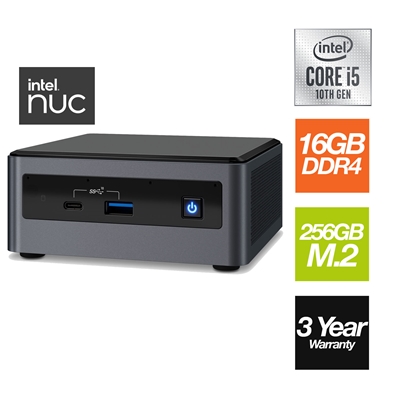 Intel Next Unit of Computing Intel Core i5-10210U 10th Gen, 1.6 GHz, 16GB SODIMM RAM, 256GB M.2, Wi-Fi 6 and Bluetooth - Pre Built NUC Form Factor