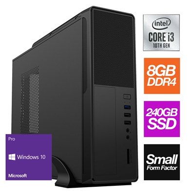 Small Form Factor - Intel i3 10105 Quad Core 8 Threads 3.70GHz (4.40GHz Boost), 8GB RAM, 240GB SSD, No Optical, with Windows 10 Pro - Small Foot Print for Home or Office Use - Pre-Built PC