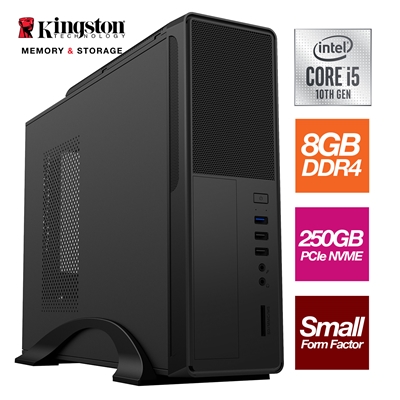 Small Form Factor - Intel i5 10400 6 Core 12 Thread 2.90GHz (4.30GHz Boost), 8GB Kingston RAM, 250GB Kingston NVMe M.2 - No Optical, Small Foot Print for Home or Office Use - Pre-Built PC