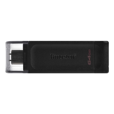 Kingston DT70/64 GB DataTraveler 64 GB USB Flash Drive, USB 3.2,  USB-C, Gen1, 80MB/s, Cap Design, Black, Retail.