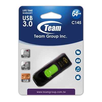Team C145 64 GB USB 3.0 Green USB Flash Drive