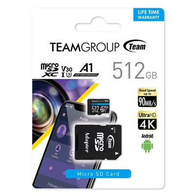 Team Elite A1 512GB Micro SDXC UHS-1 Flash Card with Adapter (for Android & 4K)