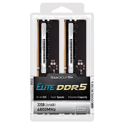 Team Elite TED532G4800C40DC01 32GB DIMM System Memory, DDR5, 4800MHz, 2 x 16GB, Alluminium Heatsink, 288 Pin, 1.1v, CL40-40-40-77