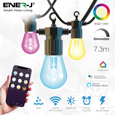 ENER-J Wi-Fi Outdoor LED 7.2 Metre White/RGB String Light with 12x LED Bulbs