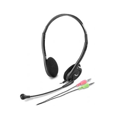 Genius HS-200C Headset with Mic, 2x 3.5mm Connection, Plug and Play with Adjustable Headbandand and Noise-cancelling microphone, Black