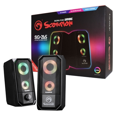 Marvo Scorpion SG-265 Gaming Speakers, Stereo Sound, USB Powered, 7 Colour RGB Lighting, 6w, 3.5mm, Touch Sensitive For ON/OFF Control, Black