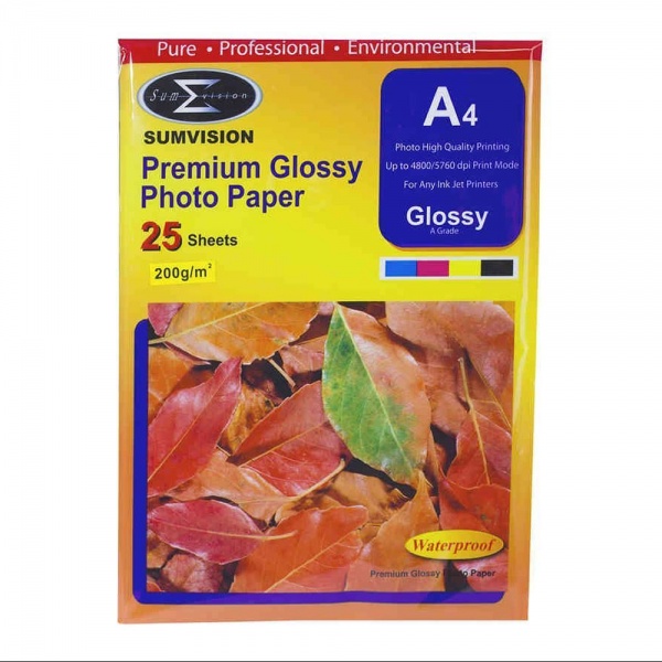 Sumvision A4 Premium Inkjet Printer Photo Glossy Paper 200gsm 25 Sheets Pack