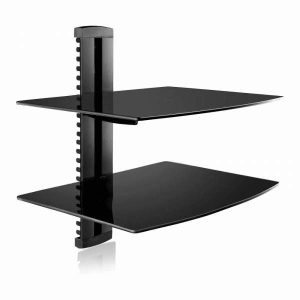 Tempered Black Glass Floating Wall Mount Shelves 2 Tiers