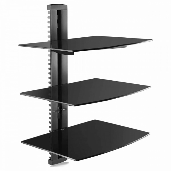 Tempered Black Glass Floating Wall Mount Shelves 3 Tiers