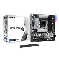 Asrock B760M PRO RS/D4 WIFI, Intel B760, 1700, Micro ATX, 4 DDR4, HDMI, DP, Wi-Fi 6E, 2.5G LAN, PCIe4, 2x M.2, RGB